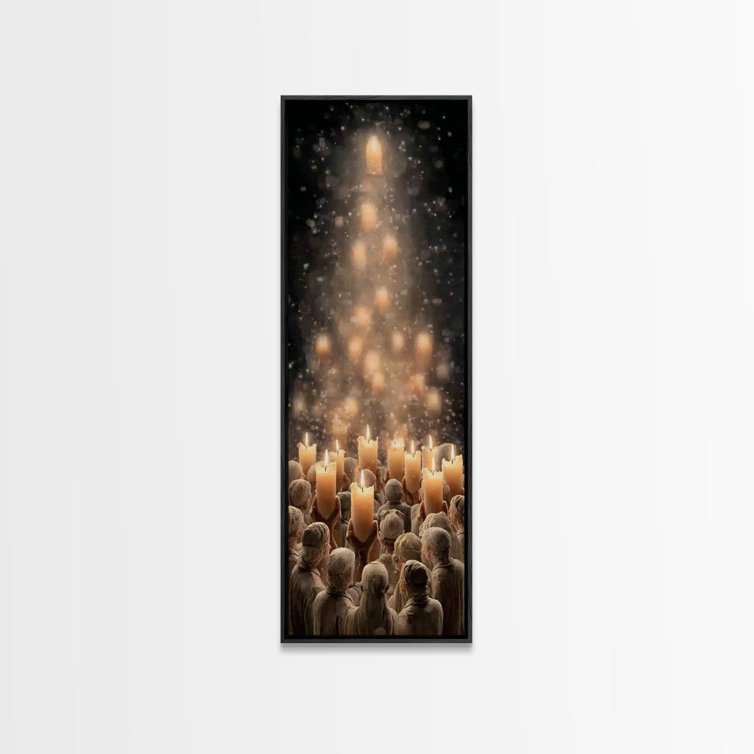 Silent Vigil | Framed Canvas Print | Christmas Art | Christian Art Canvas | Vintage Christmas Art | Tall Skinny Art Print