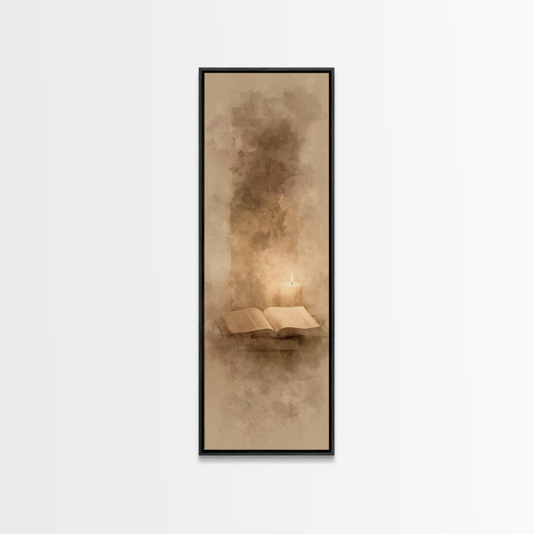 Sacred Candle Light – Framed Canvas Print – Tall Narrow Wall Art – Christian Wall Art – Christian Art Canvas – Christian Painting – Christi