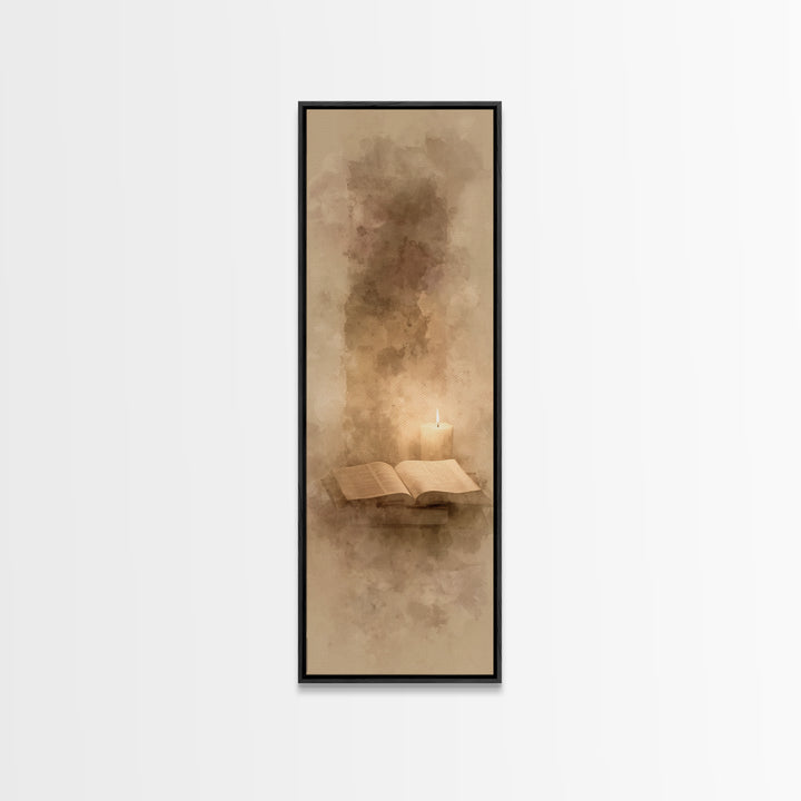 Sacred Candle Light – Framed Canvas Print – Tall Narrow Wall Art – Christian Wall Art – Christian Art Canvas – Christian Painting – Christi