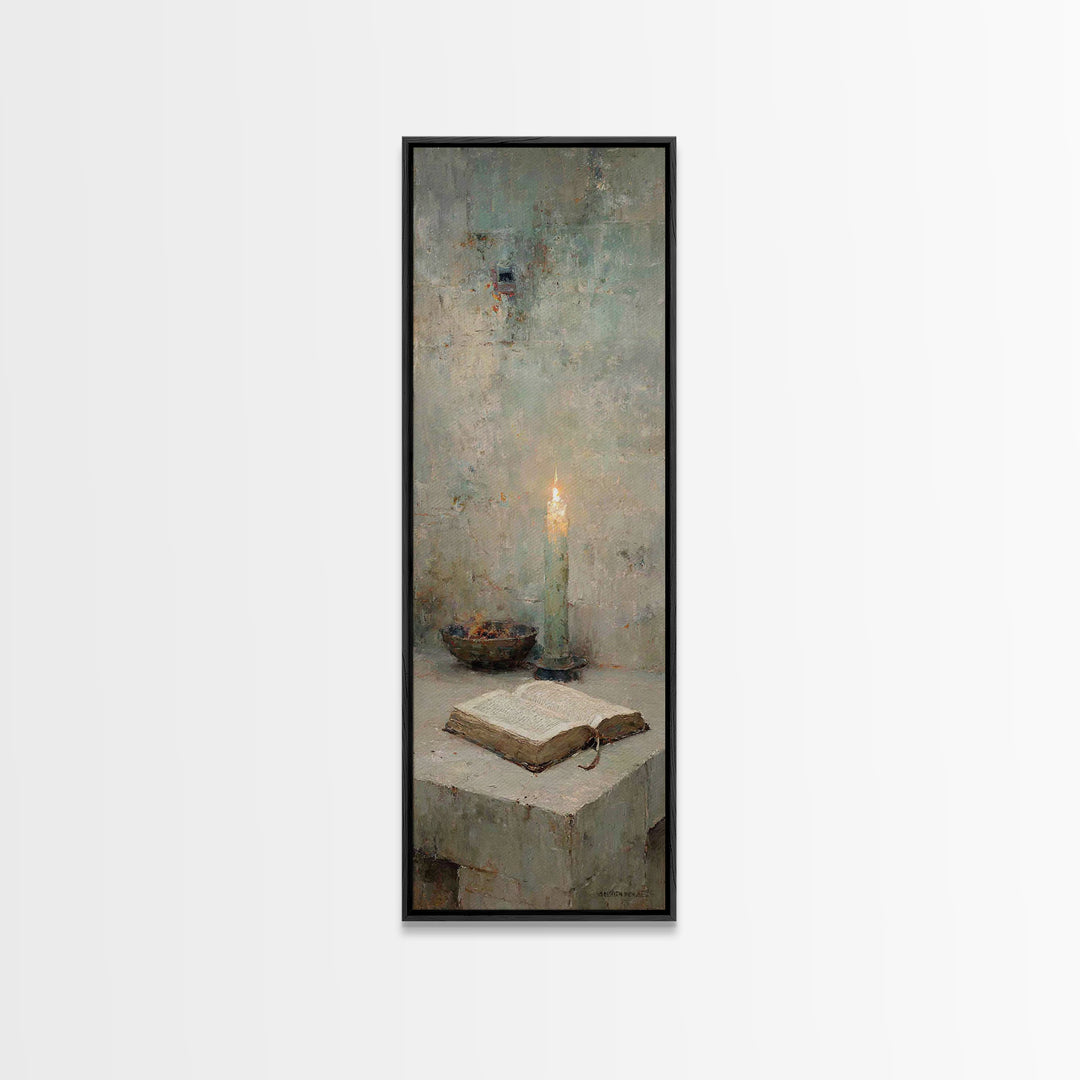 Ancient Word Flame – Framed Canvas Print – Tall Narrow Wall Art – Christian Art Print – Moody Christian Art – Christian Wall Art – Christia