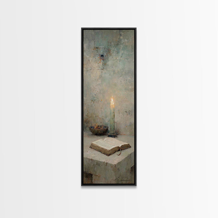Ancient Word Flame – Framed Canvas Print – Tall Narrow Wall Art – Christian Art Print – Moody Christian Art – Christian Wall Art – Christia