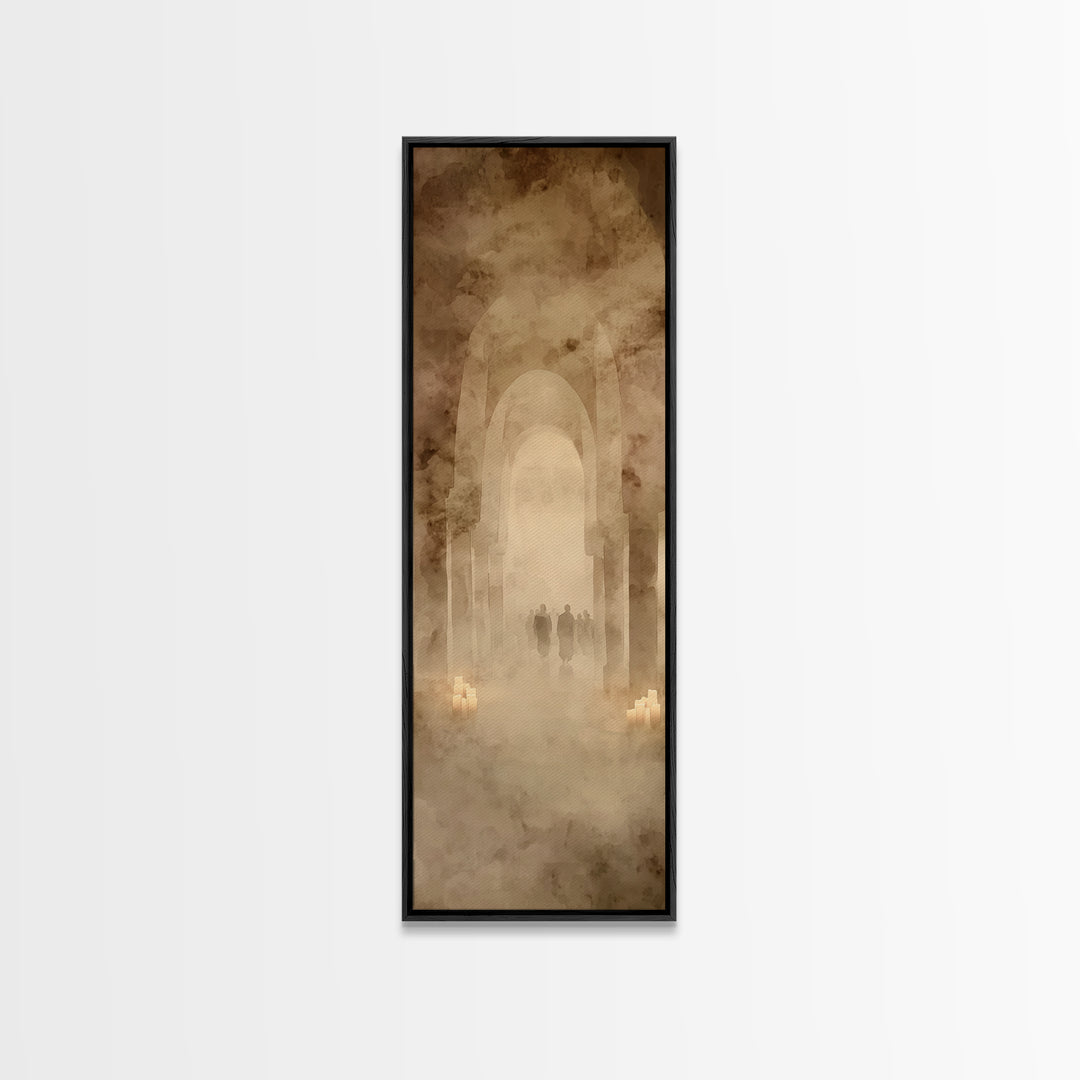 Pilgrims In Halls – Framed Canvas Print – Tall Skinny Art Print – Christian Art Canvas – Christian Wall Art – Vintage Christian Art – Chris