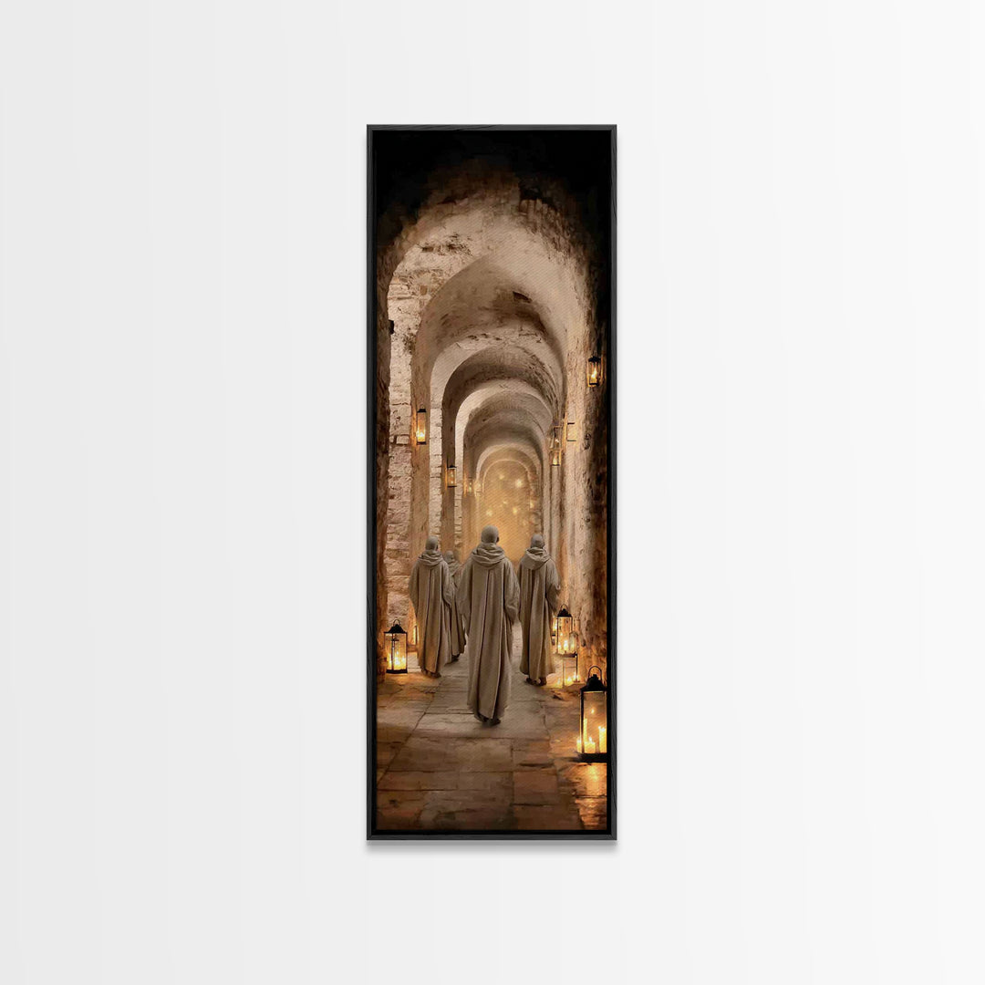 Faithful Cloister Path – Framed Canvas Print – Tall Narrow Wall Art – Christian Painting – Christian Art Print – Christian Wall Art – Uniqu