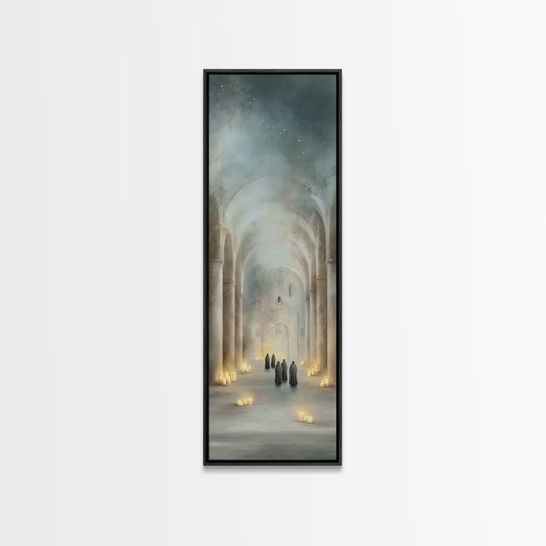 Sacred Hall Gathering – Framed Canvas Print – Tall Narrow Wall Art – Christian Art Canvas – Christian Wall Art – Vintage Christian Art – Ch