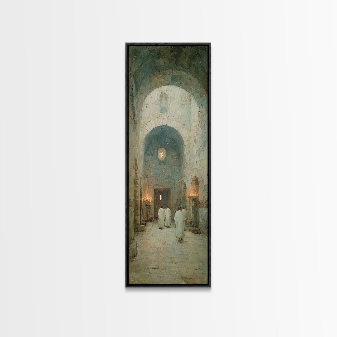 Ancient Chapel Calm – Framed Canvas Print – Narrow Art – Christian Art Print – Subtle Christian Art – Christian Wall Art – Christian Decor