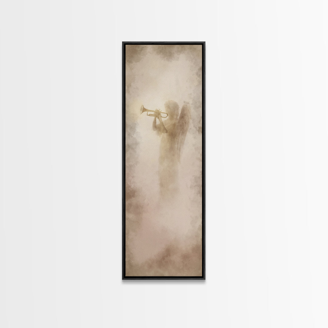 Heavenly Trumpet Light, Framed Canvas Print, Skinny Art, Christian Wall Art, Christian Art Print, Christian Christmas Art, Christian Decor