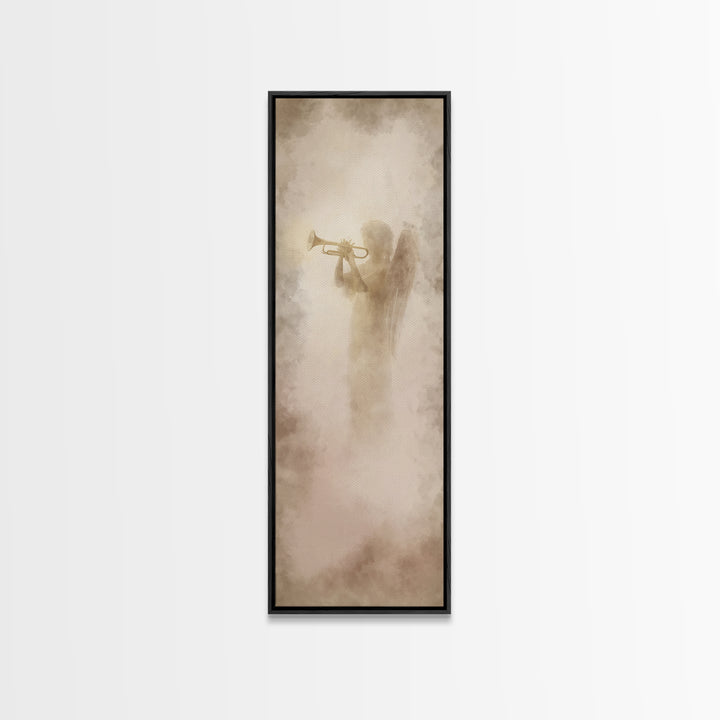 Heavenly Trumpet Light, Framed Canvas Print, Skinny Art, Christian Wall Art, Christian Art Print, Christian Christmas Art, Christian Decor