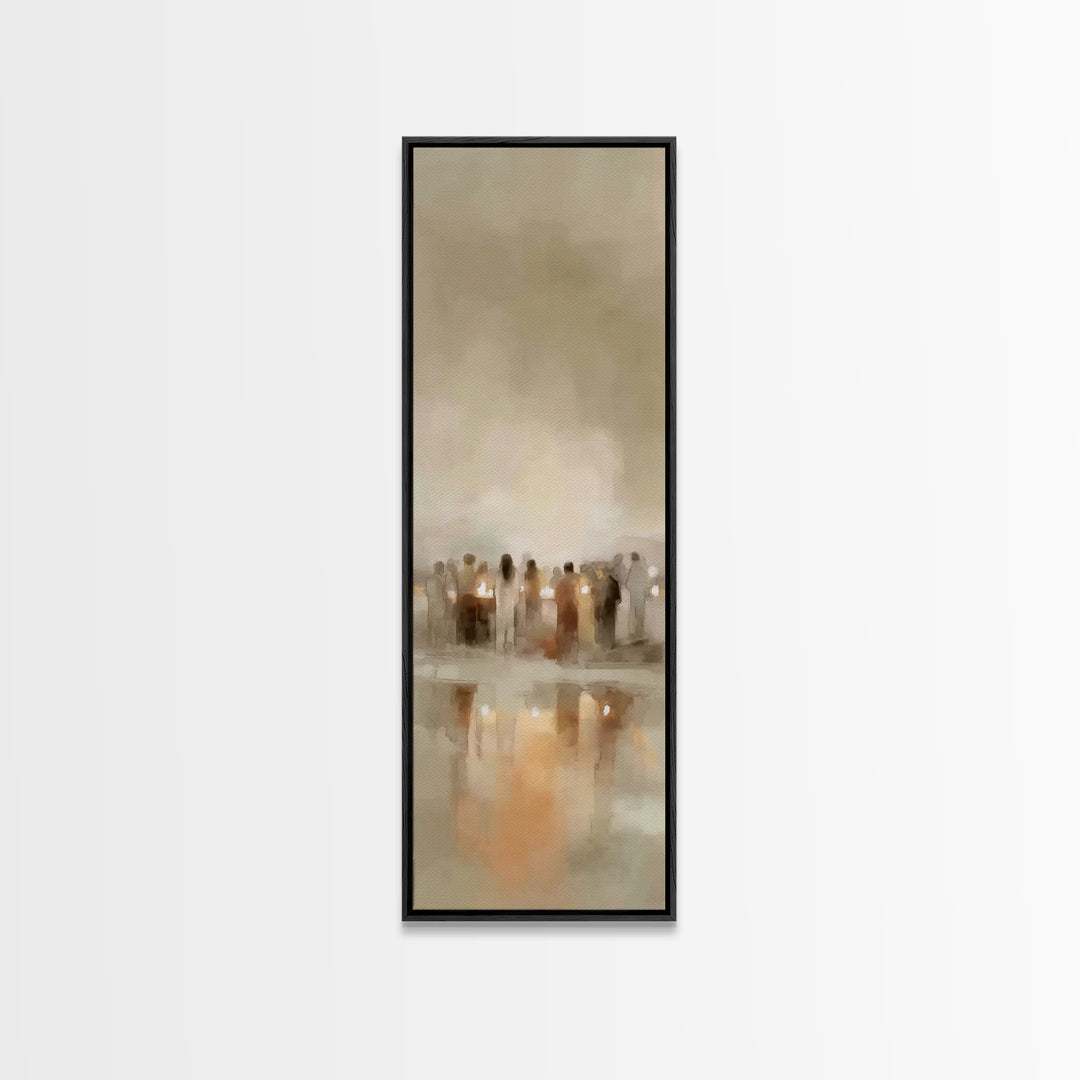 Silent Night Crowd | Framed Canvas Print | Tall Narrow Wall Art | Christian Wall Art | Christian Art Canvas | Christian Christmas Art