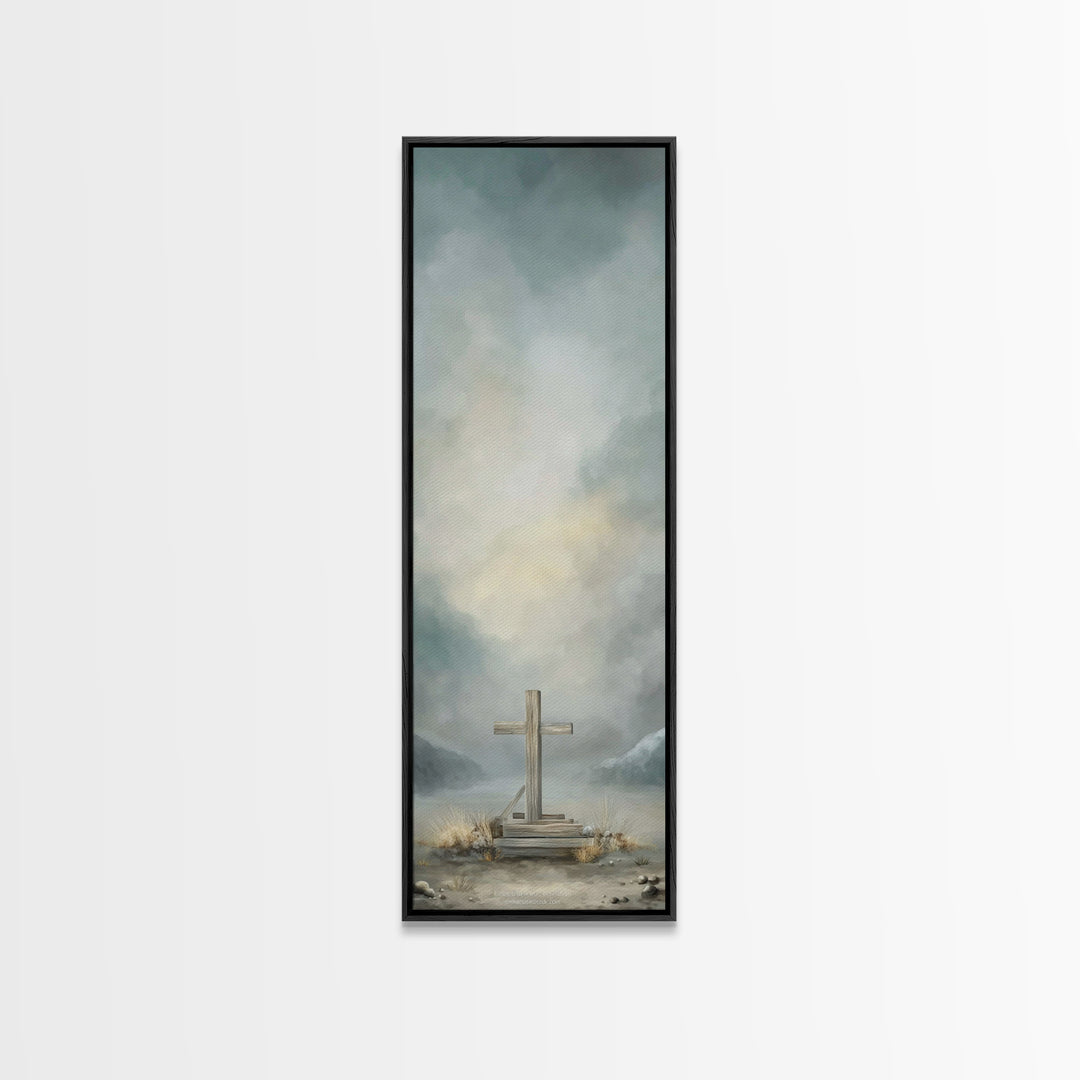 Cross Of Mercy – Framed Canvas Print – Tall Skinny Art Print – Christian Art Canvas – Christian Wall Art – Christian Art Print