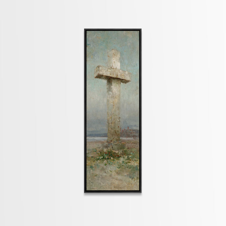 Stone Cross Legacy | Framed Canvas Print | Tall Narrow Wall Art | Christian Art Canvas | Christian Art Print | Christian Painting | Christi