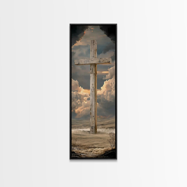 Enduring Cross Horizon | Framed Canvas Print | Narrow Art | Christian Wall Art | Christian Art Canvas | Christian Painting | Christian Gift