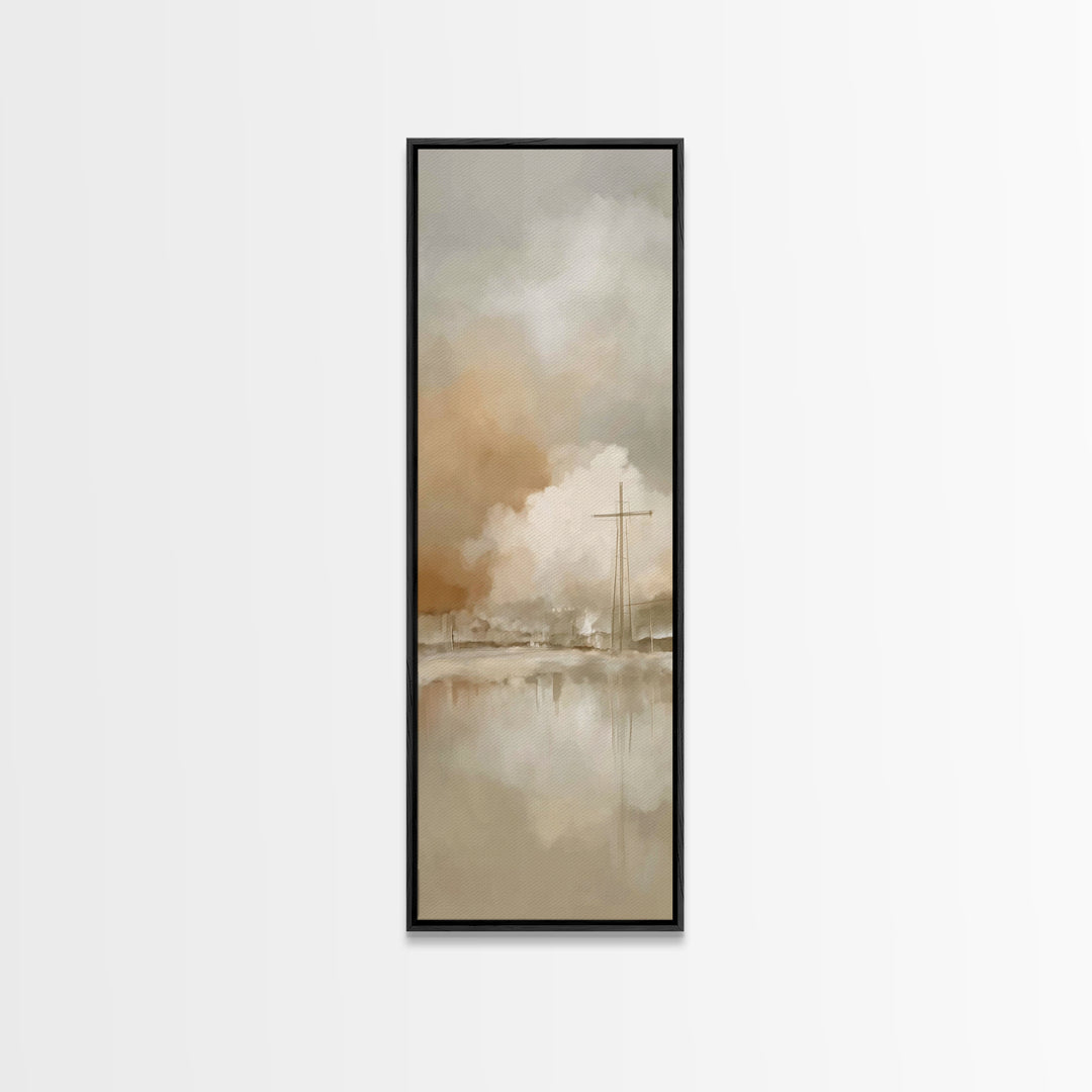 Silent Cross Reflections – Framed Canvas Print – Tall Narrow Wall Art – Christian Art Print – Christian Art Canvas – Christian Wall Art