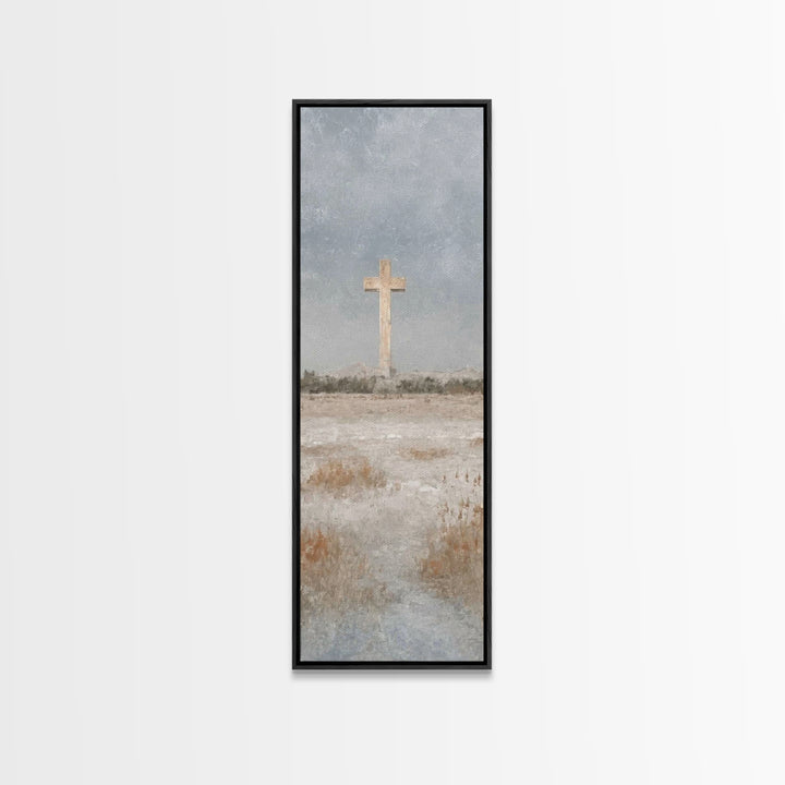 Winter Cross Hope – Framed Canvas Print – Christian Art Canvas – Christian Wall Art – Christmas Art – Tall Narrow Wall Art – Jesus Painting