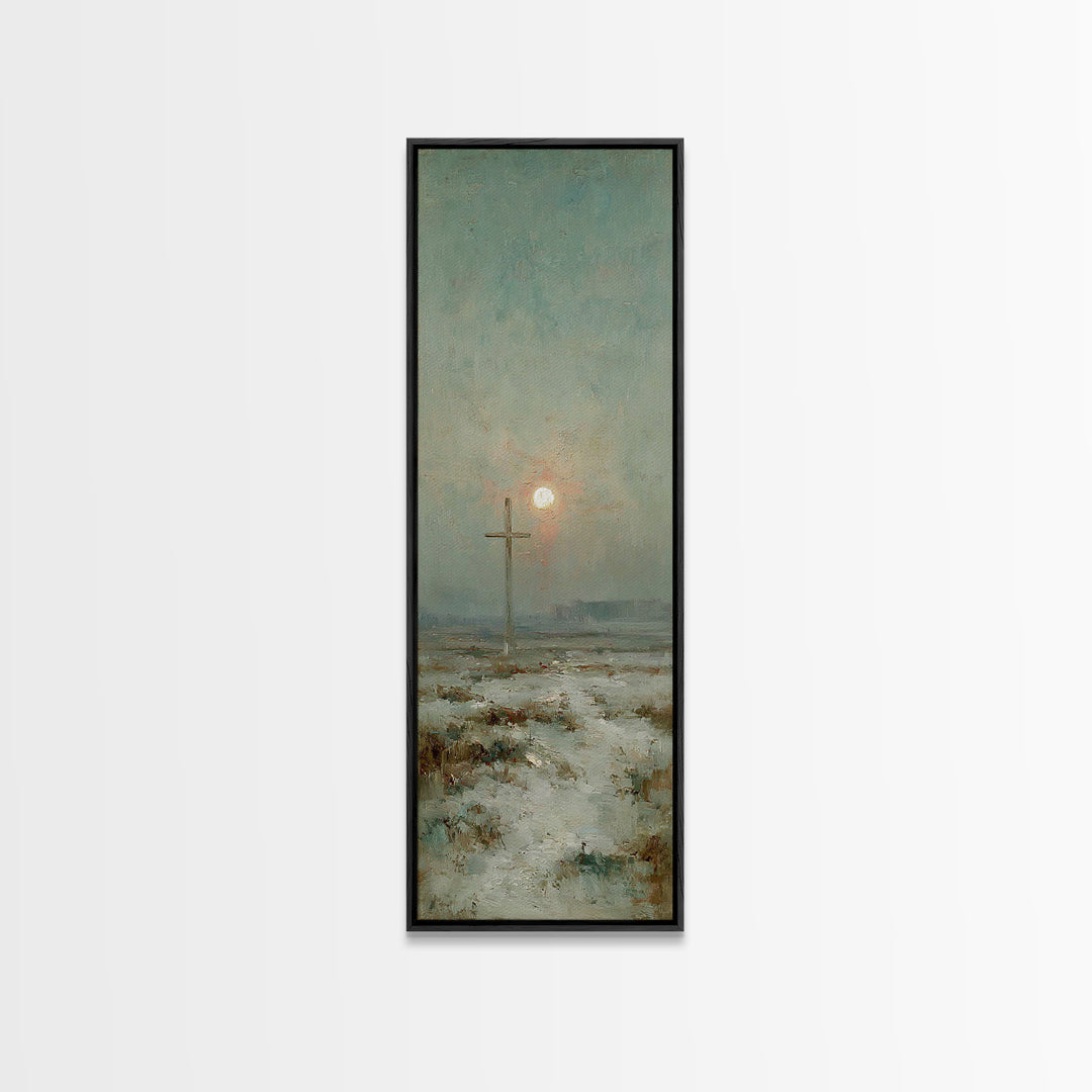 Heavenly Morning Cross – Framed Canvas Print – Christmas Art – Tall Narrow Wall Art – Christian Wall Art – Jesus Painting – Christian Art C
