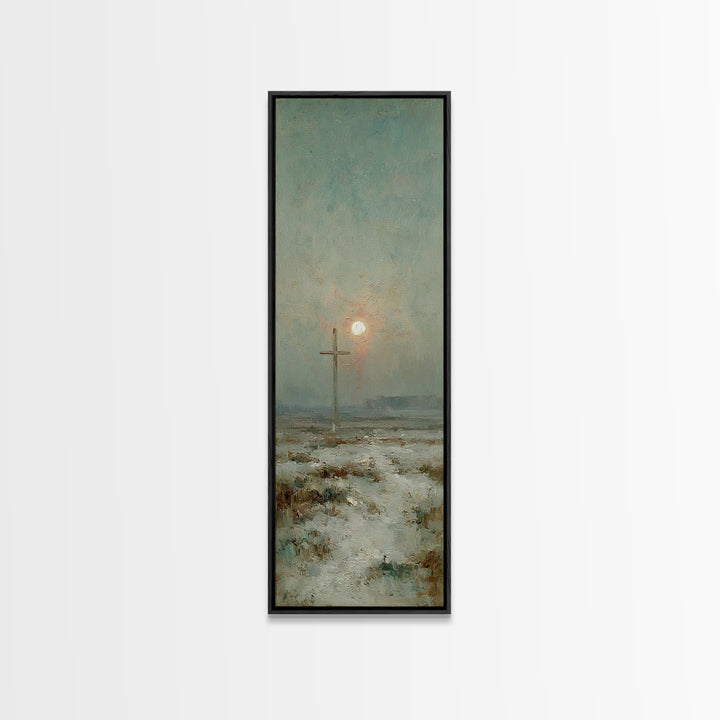 Heavenly Morning Cross – Framed Canvas Print – Christmas Art – Tall Narrow Wall Art – Christian Wall Art – Jesus Painting – Christian Art C