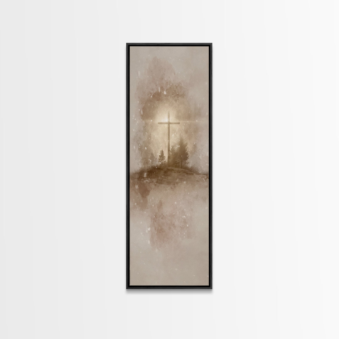 Silent Field Cross – Framed Canvas Print – Tall Narrow Wall Art – Christian Art Canvas – Jesus Painting – Christmas Art – Christian Wall Ar