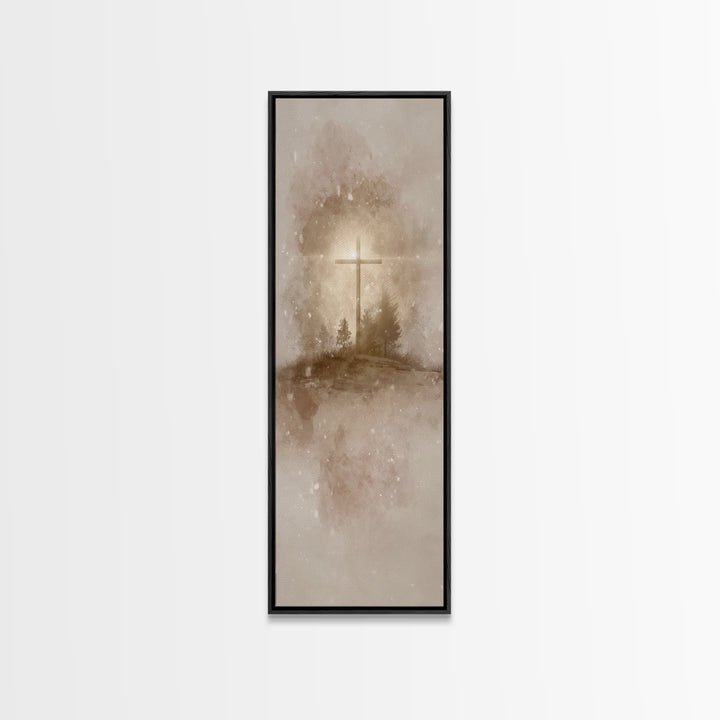 Silent Field Cross – Framed Canvas Print – Tall Narrow Wall Art – Christian Art Canvas – Jesus Painting – Christmas Art – Christian Wall Ar