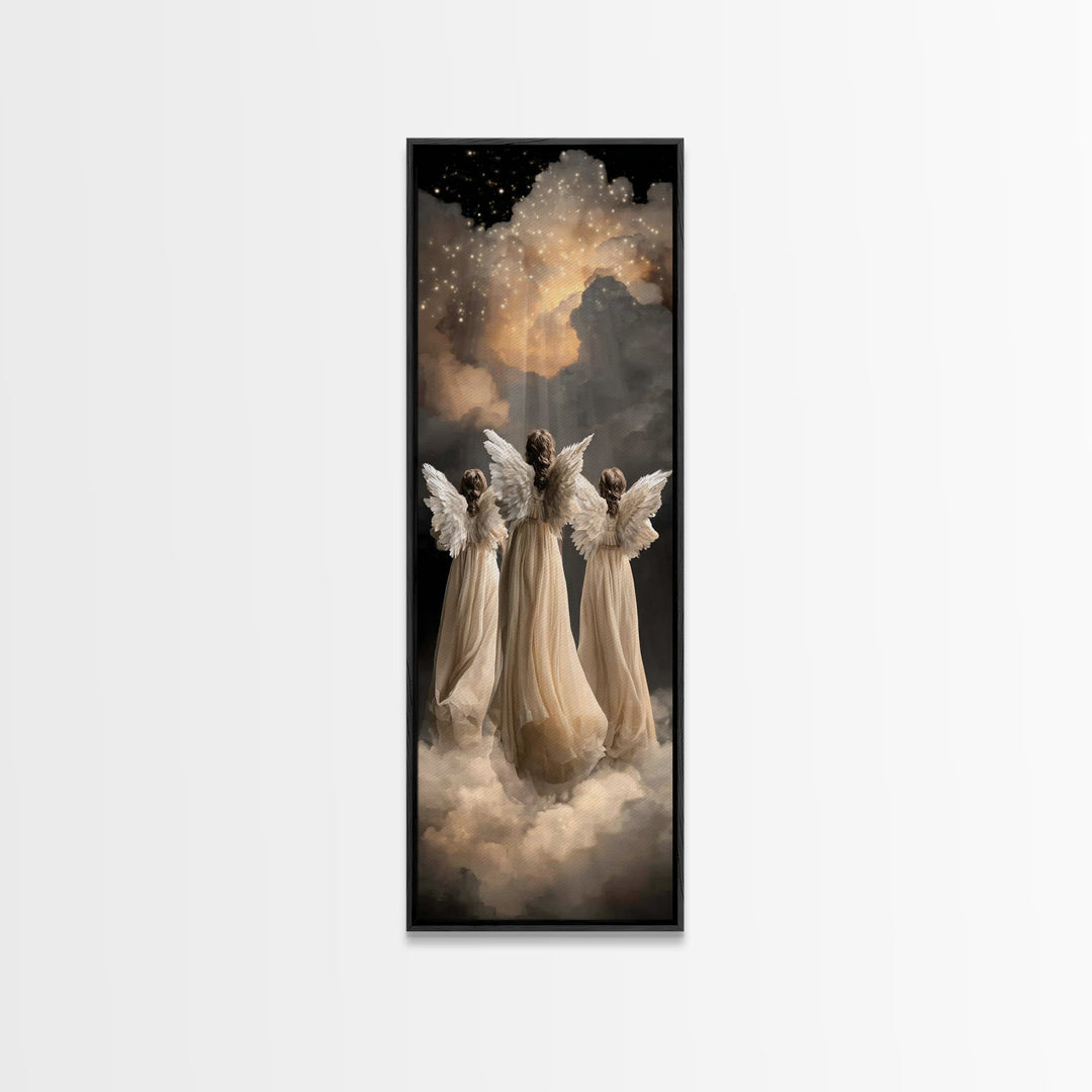 Celestial Guardians – Framed Canvas Print | Christian Wall Art | Christian Art Canvas | Narrow Art | Christian Christmas Art | Christian De