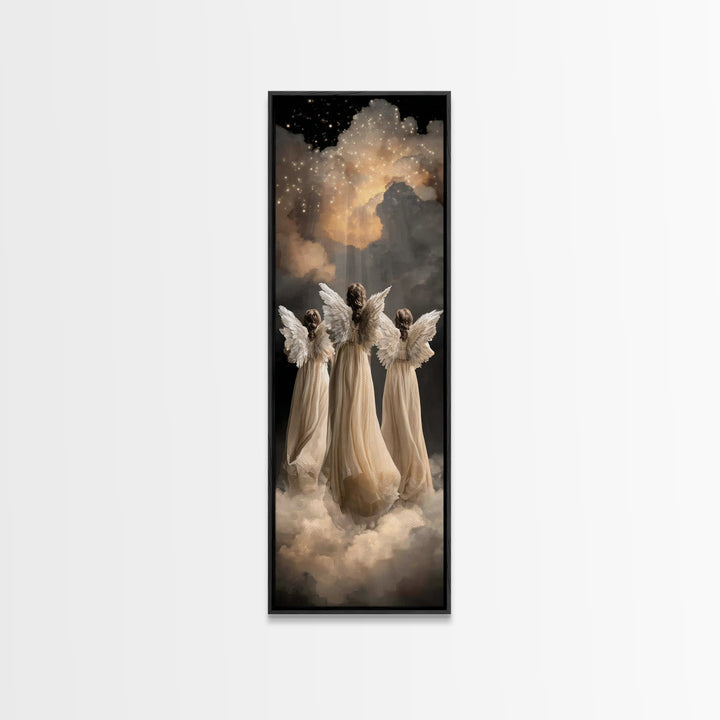 Celestial Guardians – Framed Canvas Print | Christian Wall Art | Christian Art Canvas | Narrow Art | Christian Christmas Art | Christian De