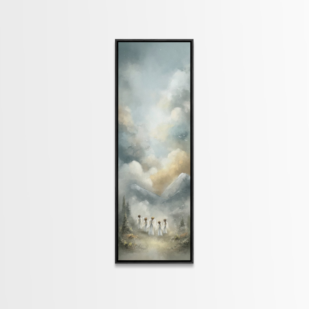 Morning Glory Angels – Framed Canvas Print, Christian Art Canvas, Christian Wall Art, Tall Narrow Wall Art, Christian Christmas Art, Christ