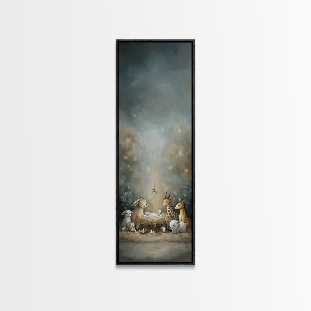 Starry Night Peace, Framed Canvas Print, Christian Christmas Art, Christian Decor, Tall Narrow Wall Art, Jesus Painting, Christmas Wall Art