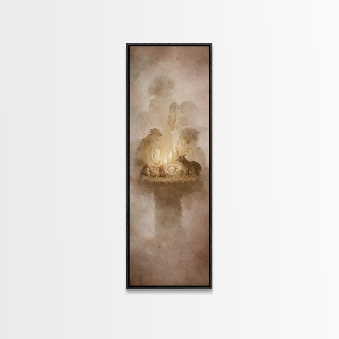 Bethlehem Candle Peace – Framed Canvas Print – Christian Art – Christmas Canvas Wall Art – Skinny Art – Christian Decorations – Jesus Paint