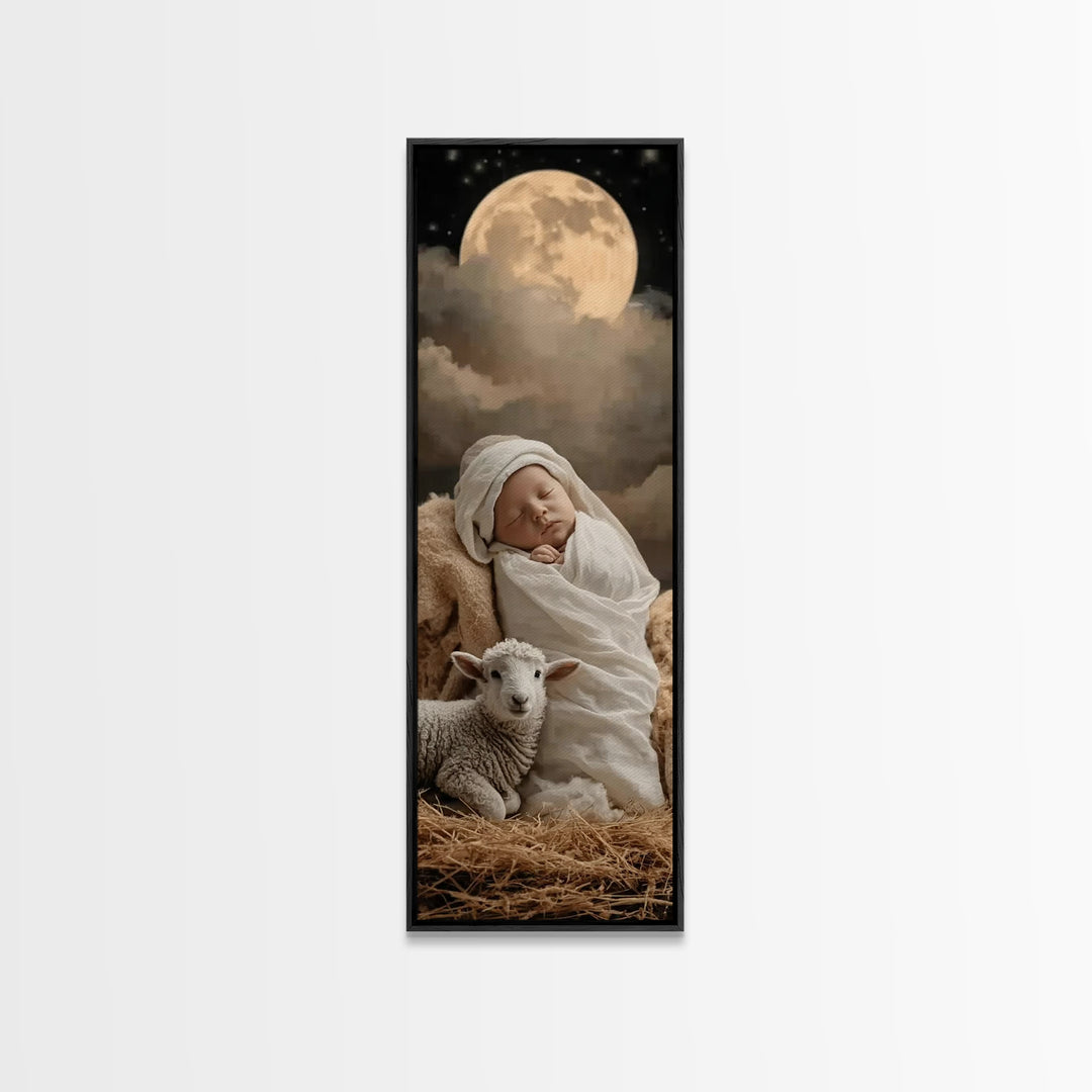 Midnight Holy Calm | Framed Canvas Print | Christian Christmas Art | Christian Wall Art | Tall Skinny Art Print | Christian Art Print | Jes