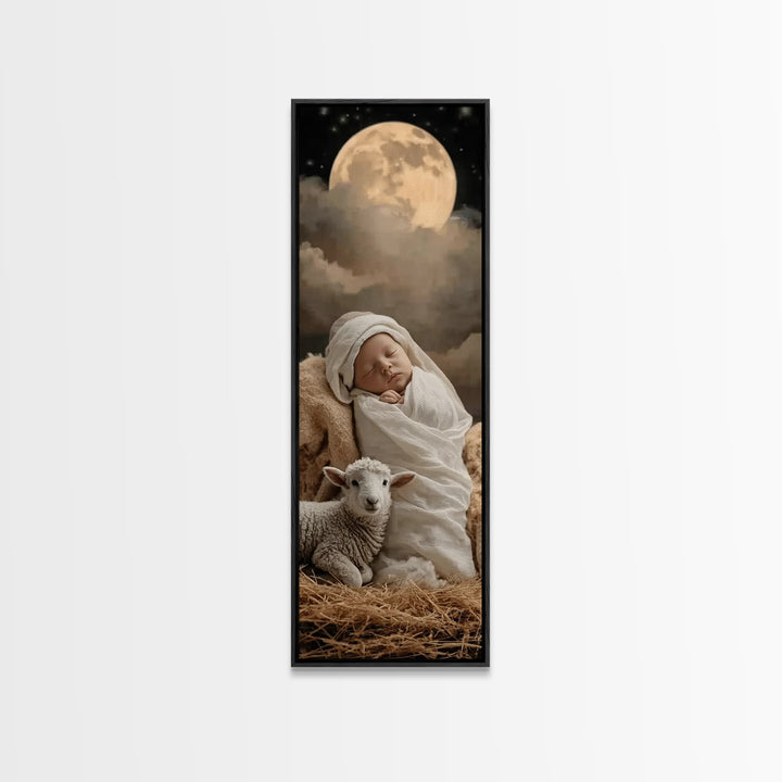 Midnight Holy Calm | Framed Canvas Print | Christian Christmas Art | Christian Wall Art | Tall Skinny Art Print | Christian Art Print | Jes
