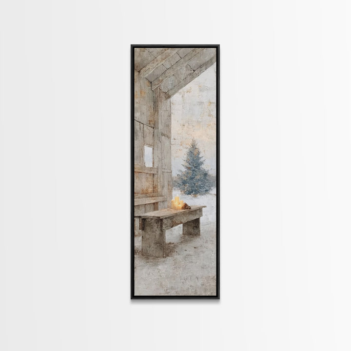 Quiet Barn Hope – Framed Canvas Print – Christian Wall Art – Subtle Christian Art – Christmas Art Prints – Narrow Art