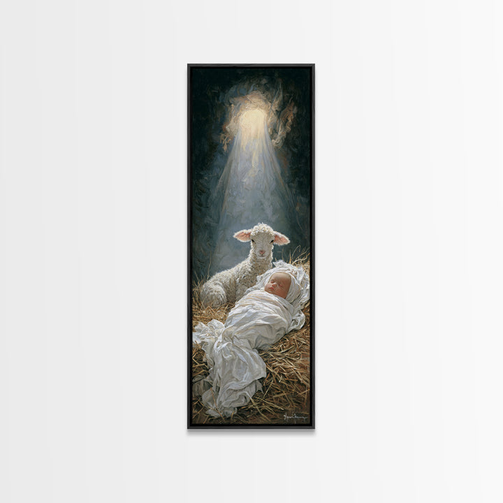 Holy Light Promise – Framed Canvas Print – Christian Christmas Art – Jesus Painting – Christian Art – Tall Narrow Wall Art – Christmas Art