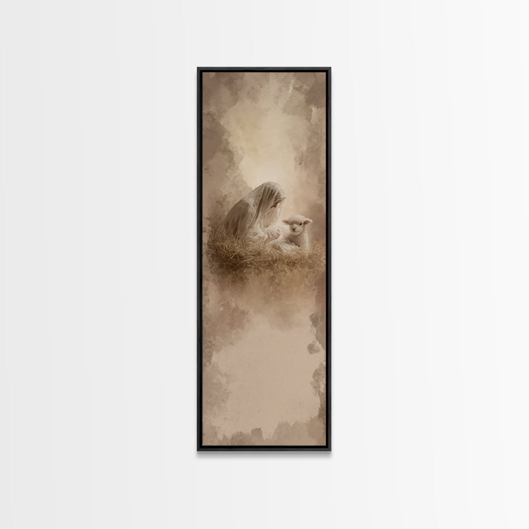 Heaven’s Gentle Rest | Framed Canvas Print | Christian Art | Christian Christmas Art | Narrow Art | Jesus Art Print | Christmas Wall Art