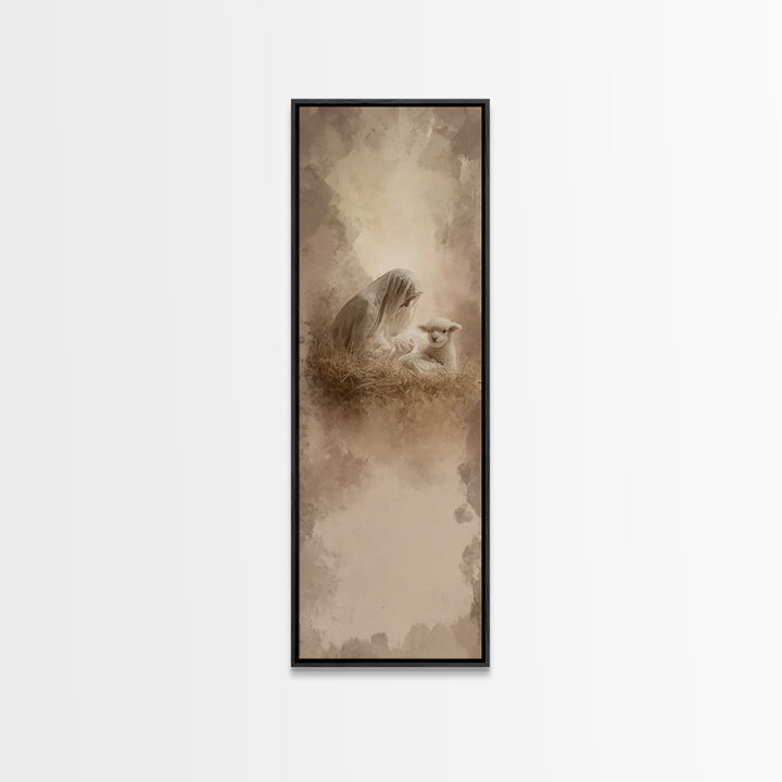 Heaven’s Gentle Rest | Framed Canvas Print | Christian Art | Christian Christmas Art | Narrow Art | Jesus Art Print | Christmas Wall Art