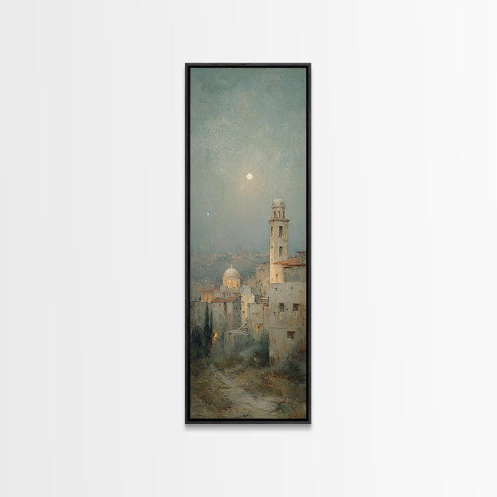 Moonlit Bethlehem Stillness | Framed Canvas Print | Christian Wall Art | Christmas Art | Tall Narrow Wall Art | Christian Art Print | Chris