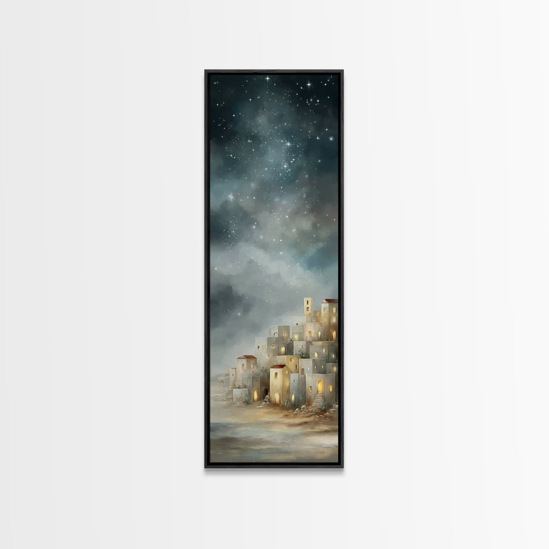 Holy City Glow – Framed Canvas Print – Tall Skinny Art Print – Christian Christmas Art – Christian Art Canvas – Christian Wall Art – Christ