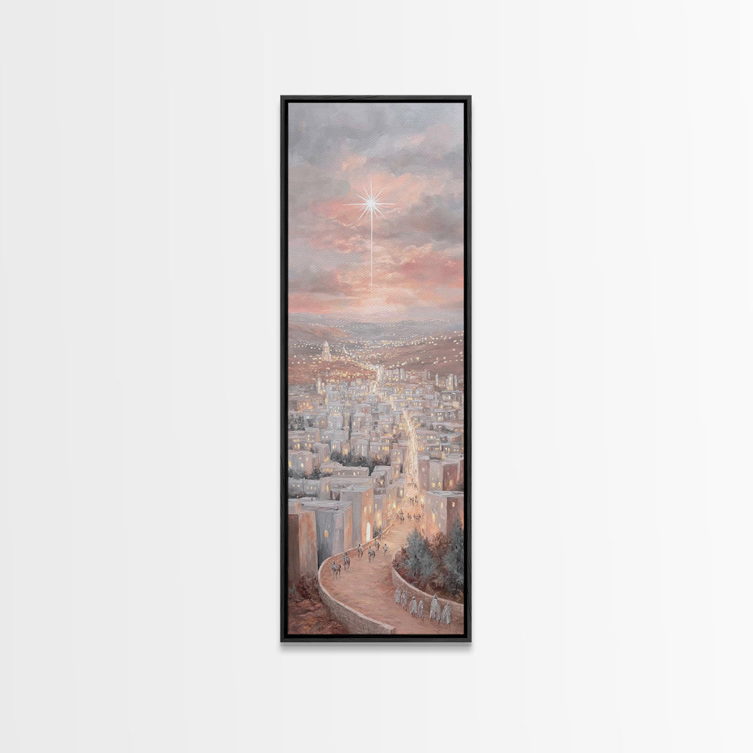 Pilgrims of Promise – Framed Canvas Print – Narrow Art – Christian Art Canvas – Christmas Art – Christian Wall Art – Christian Christmas –
