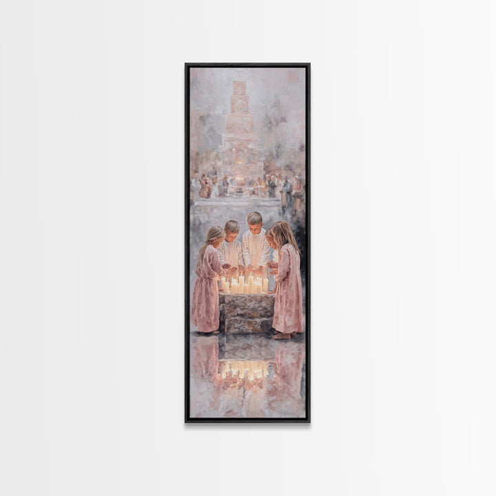 Children At Prayer - Framed Canvas Print - Christian Art Canvas - Christian Christmas Art - Christian Wall Art - Tall Skinny Art Print - Je