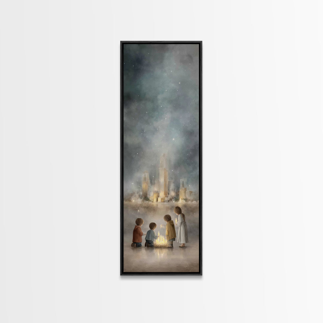 Shepherds In Grace - Framed Canvas Print - Christian Painting - Christian Wall Art - Christian Art Canvas - Tall Skinny Art Print - Jesus A