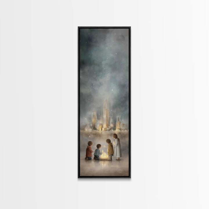 Shepherds In Grace - Framed Canvas Print - Christian Painting - Christian Wall Art - Christian Art Canvas - Tall Skinny Art Print - Jesus A