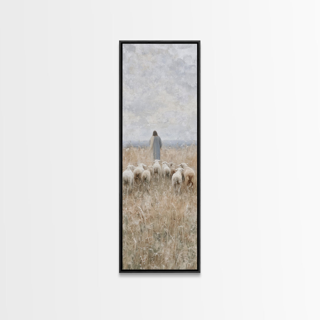 Path Of The Flock - Framed Canvas Print - Christian Art Print - Christian Wall Art - Christian Painting - Tall Narrow Wall Art - Jesus Art