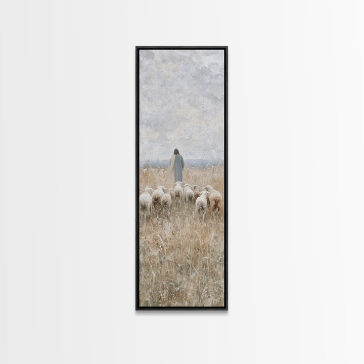 Path Of The Flock - Framed Canvas Print - Christian Art Print - Christian Wall Art - Christian Painting - Tall Narrow Wall Art - Jesus Art