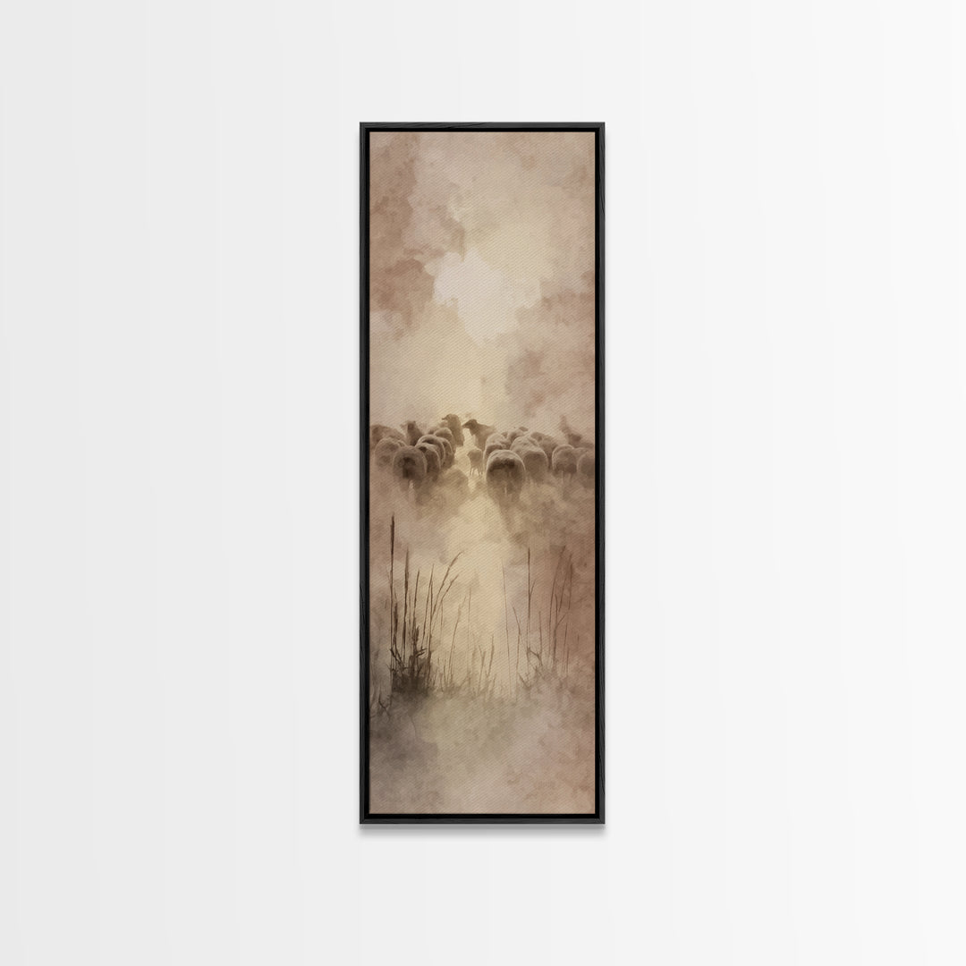 Shepherds In Light - Framed Canvas Print - Christian Art Canvas - Christian Wall Art - Large Christian Painting - Tall Narrow Wall Art