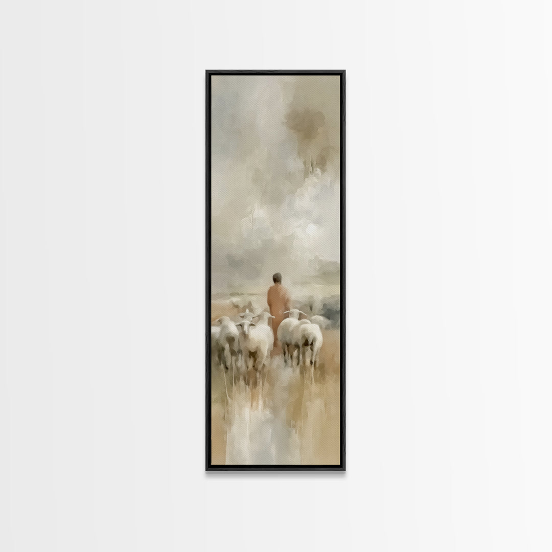 Flock In Stillness – Framed Canvas Print – Christian Art Canvas – Christian Painting – Tall Skinny Art Print – Christian Wall Art – Jesus A