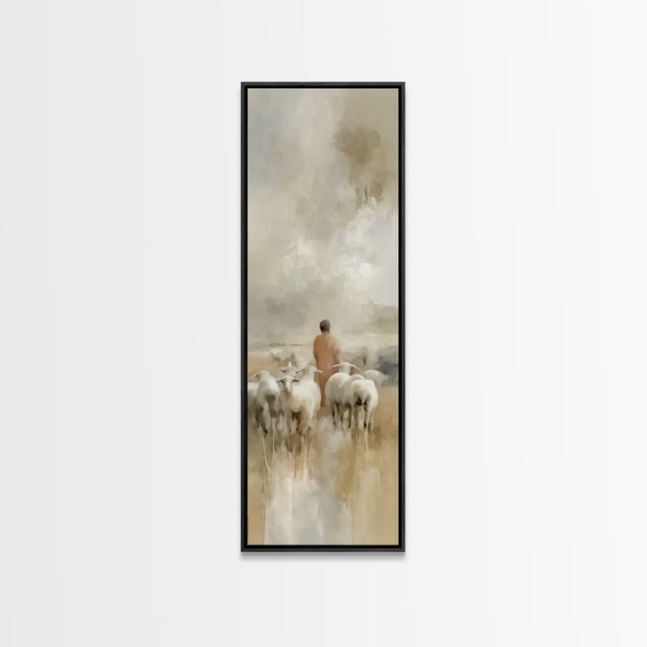 Flock In Stillness – Framed Canvas Print – Christian Art Canvas – Christian Painting – Tall Skinny Art Print – Christian Wall Art – Jesus A