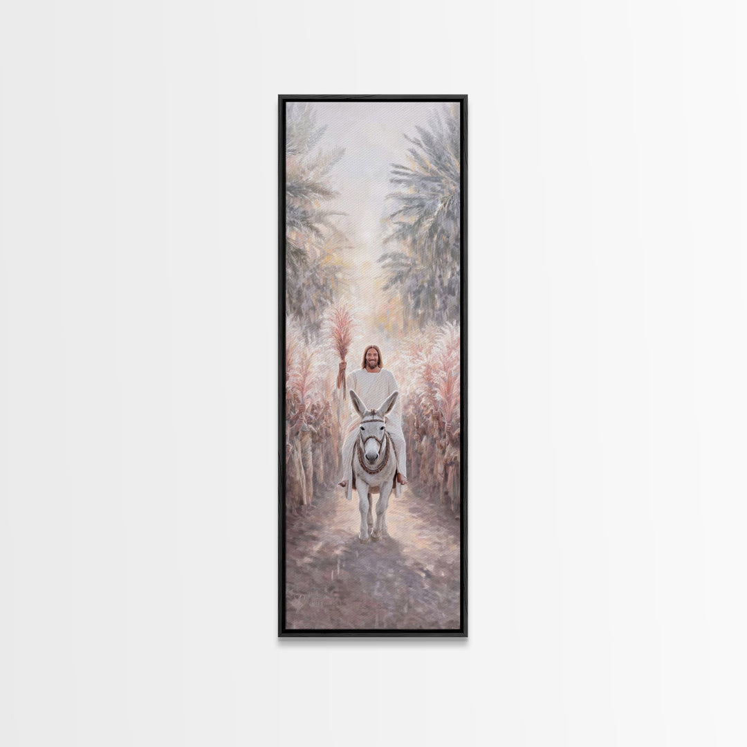 Palm Road Arrival – Framed Canvas Print – Christian Art Canvas – Christian Wall Art – Skinny Art – Christian Painting – Jesus Art