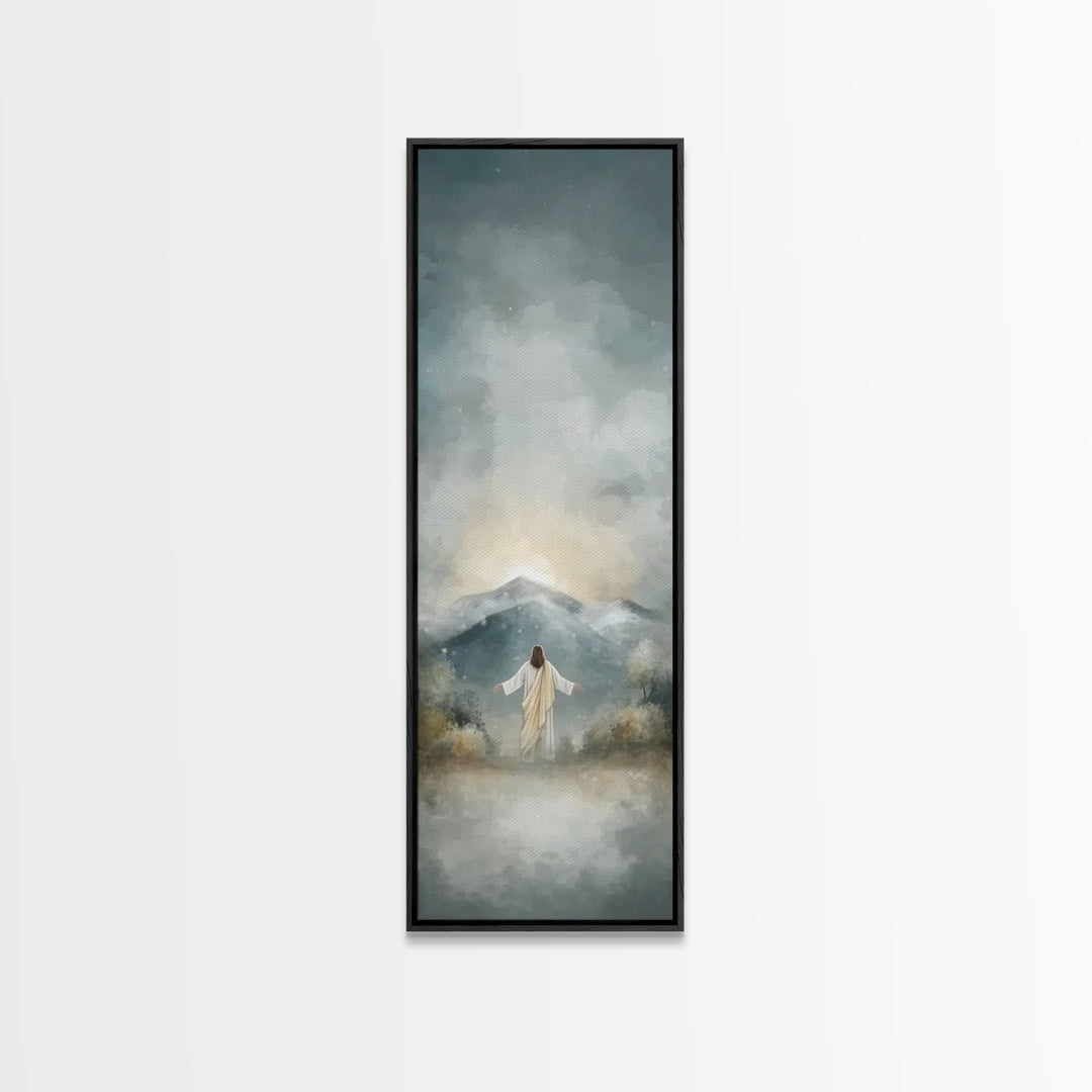 Heavenly Mountain Rise | Framed Canvas Print | Christian Wall Art | Christian Art Print | Tall Skinny Art Print | Jesus Painting | Christma
