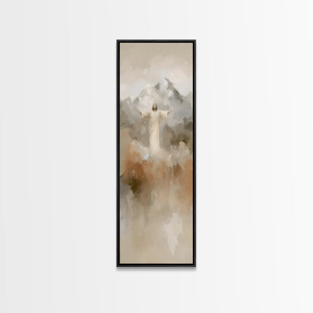 Sacred Misty Dawn | Framed Canvas Print | Jesus Painting | Christian Art Canvas | Christian Wall Art | Skinny Art | Christian Christmas Art