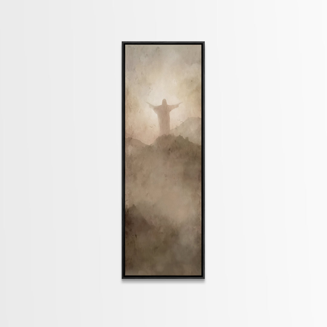 Shepherd’s Quiet Path – Framed Canvas Print – Christian Art Canvas – Jesus Painting – Christian Wall Art – Tall Skinny Art Print – Christma