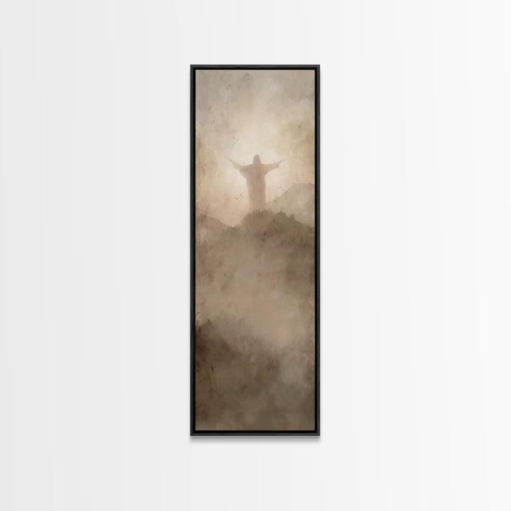 Shepherd’s Quiet Path – Framed Canvas Print – Christian Art Canvas – Jesus Painting – Christian Wall Art – Tall Skinny Art Print – Christma
