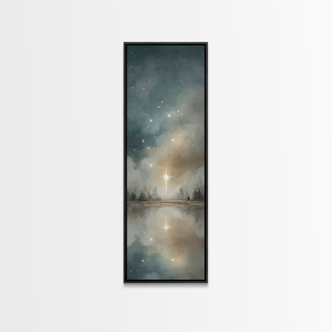 Guiding Star Lake – Framed Canvas Print – Christian Art Canvas – Christmas Art Prints – Christian Art – Tall Skinny Art Print