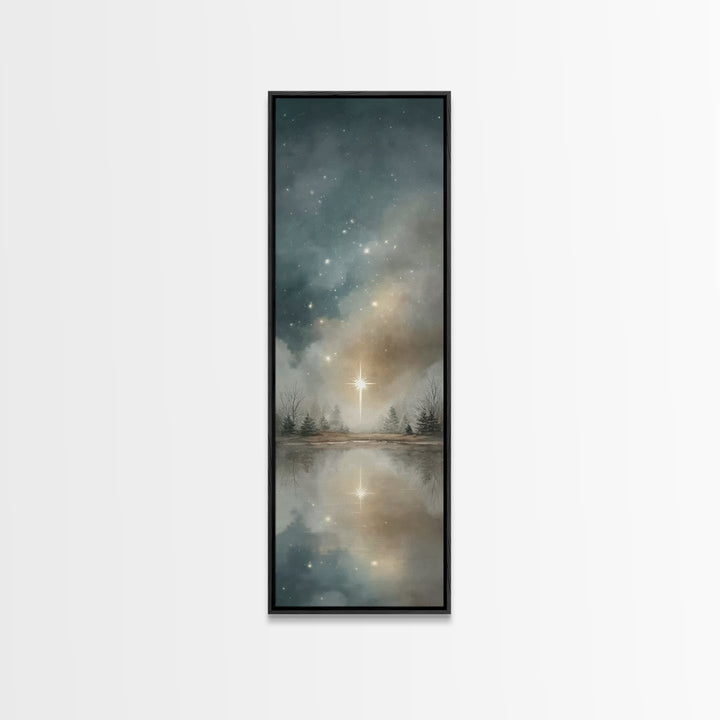 Guiding Star Lake – Framed Canvas Print – Christian Art Canvas – Christmas Art Prints – Christian Art – Tall Skinny Art Print